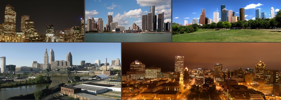 Clockwise from top left: Denver, Detroit, Houston, Milwaukee, Cleveland